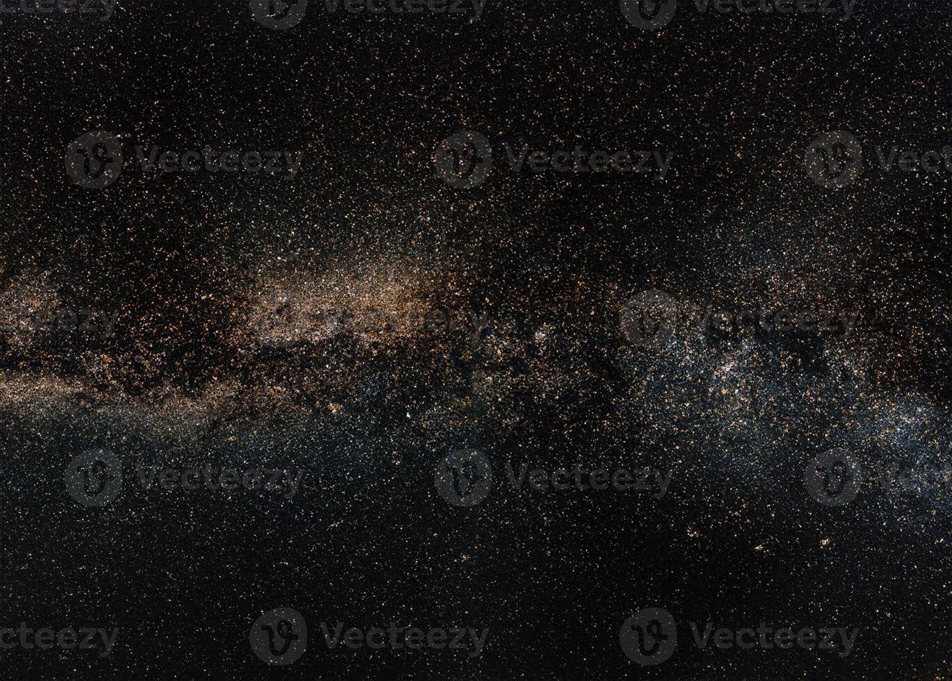Night sky, many stars with milky way around Cepheus and Cygnus constellation, Andromeda galaxy visible in lower left corner. Long exposure stacked photo