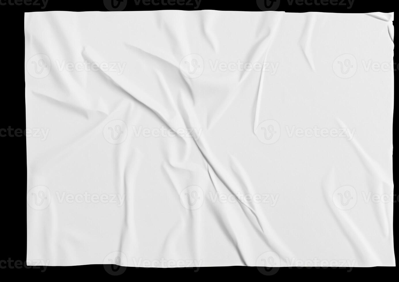 Blank white crumpled paper poster texture background. White paper wrinkled poster template, white paper sticker poster mockup on wall concept photo