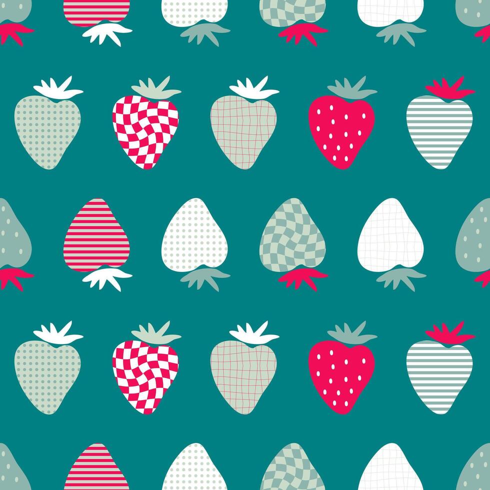 Organic strawberry textured seamless pattern. Hand drawn print for fabric, paper, textile. Geometric groovy vector illustration.