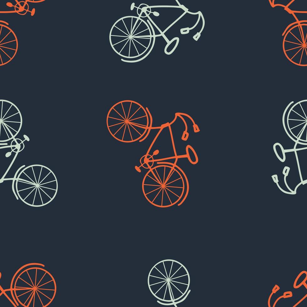 fluido rueda libre fibras sin costura modelo con garabatear bicicletas Perfecto impresión para papel, textil y tela. mano dibujado vector ilustración.