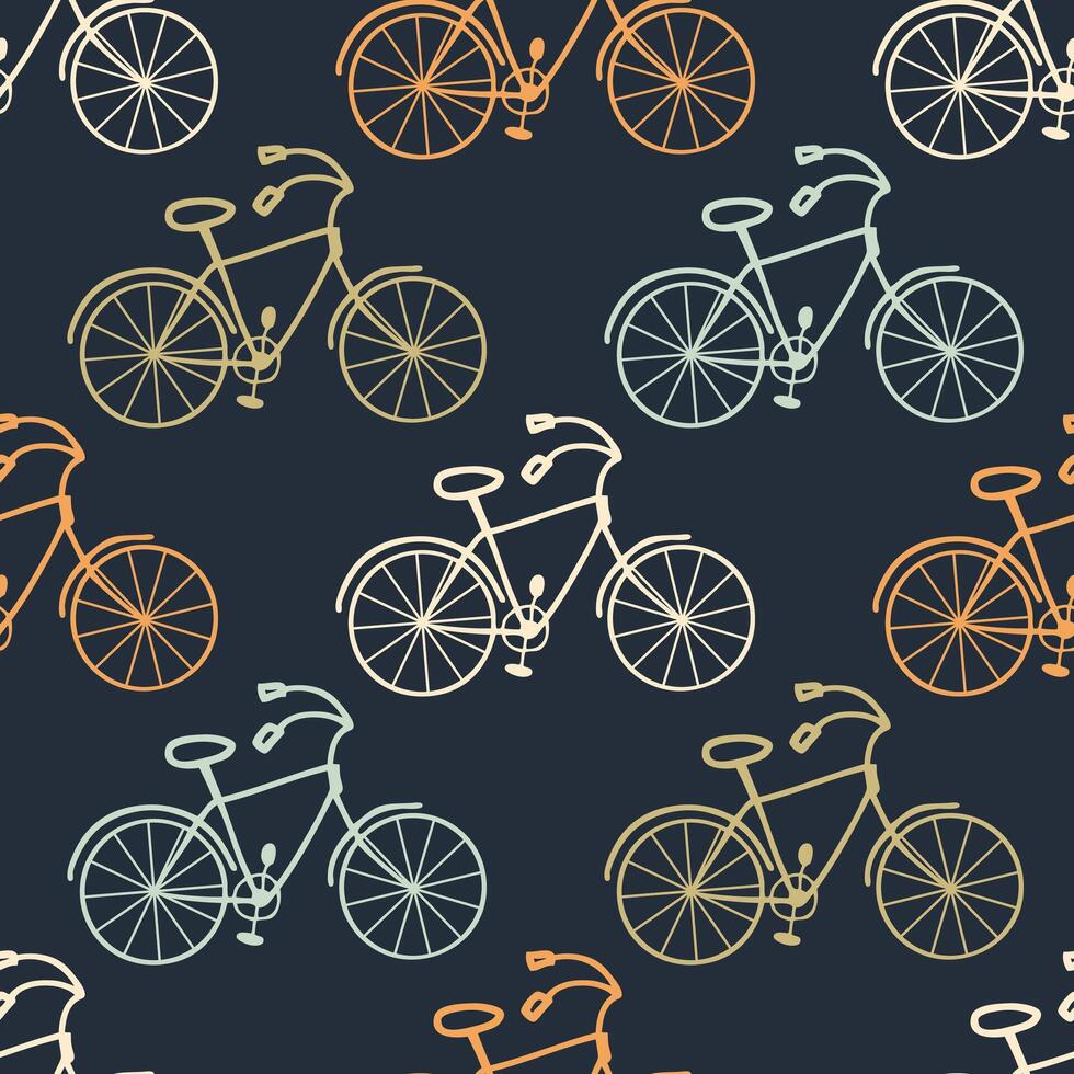 Hand drawn cycle seamless pattern in retro style. Perfect print for paper, textile and fabric. Doodle vector illustration.