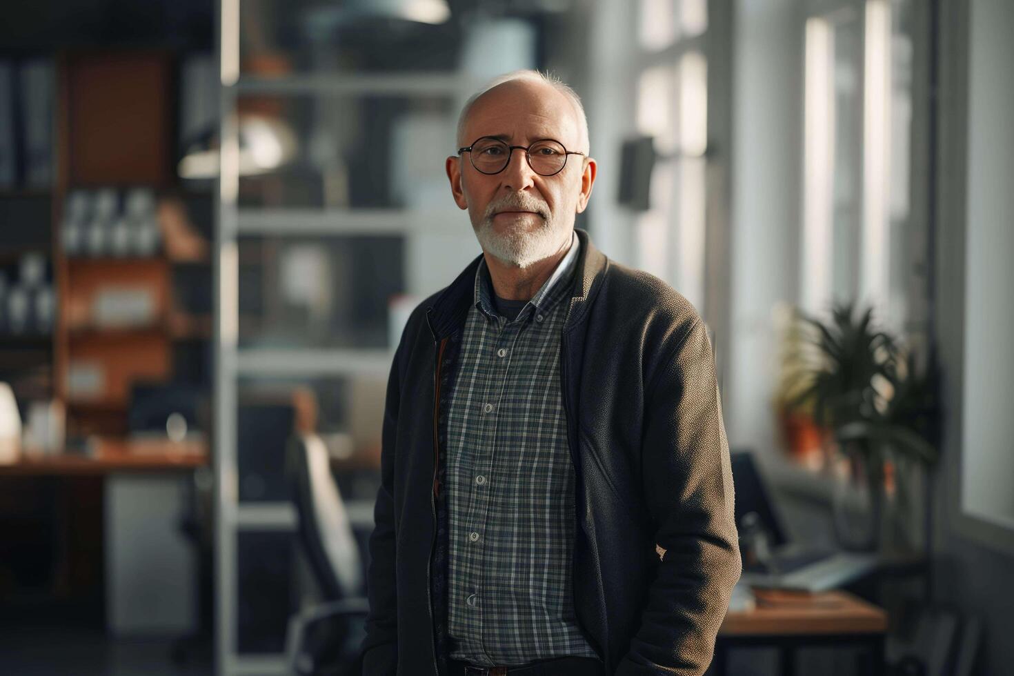 AI generated an older man standing in an office photo