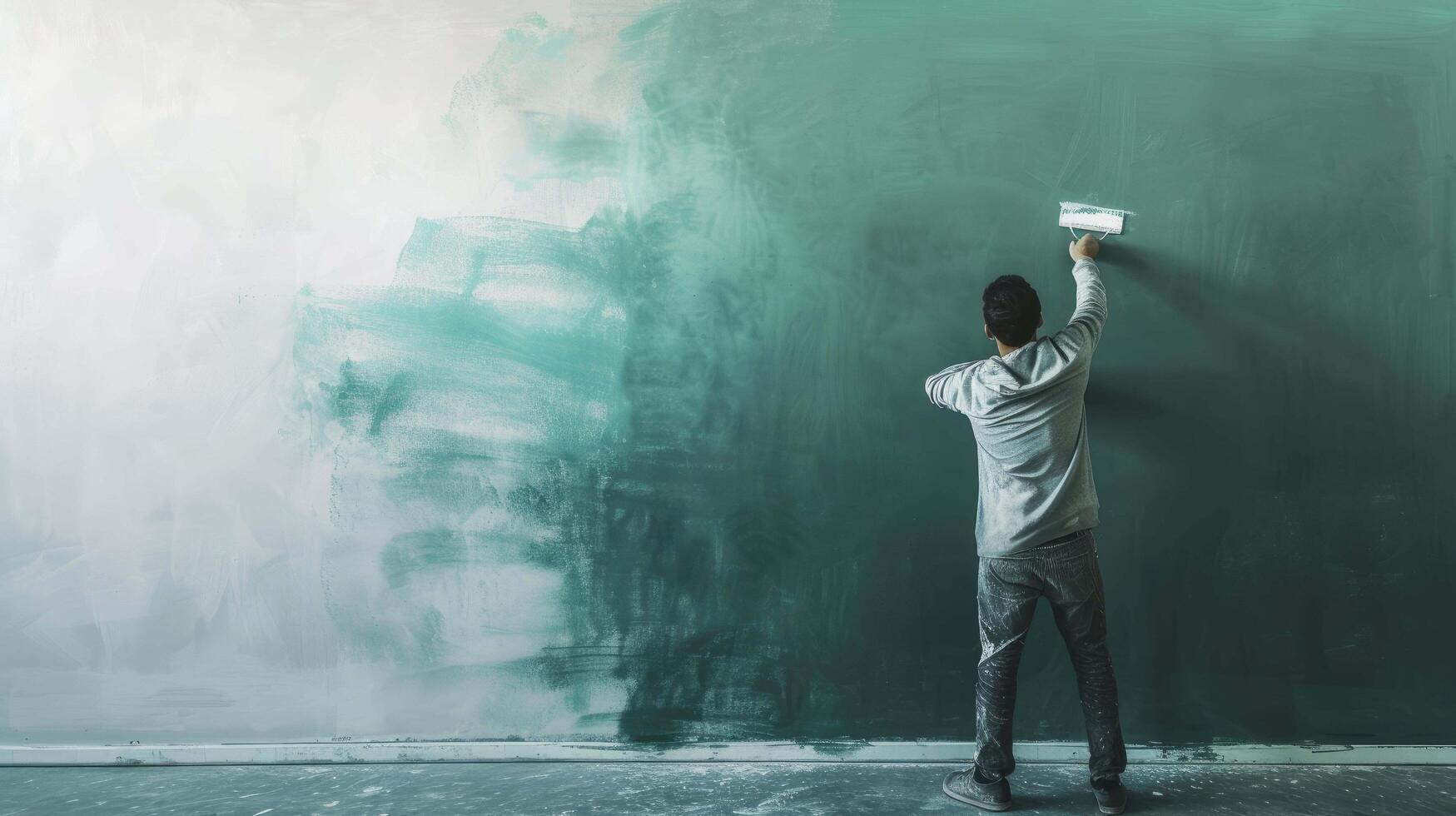 AI generated Man Engaged in Painting an Empty Room, Symbolizing Renewal and Home Improvement photo