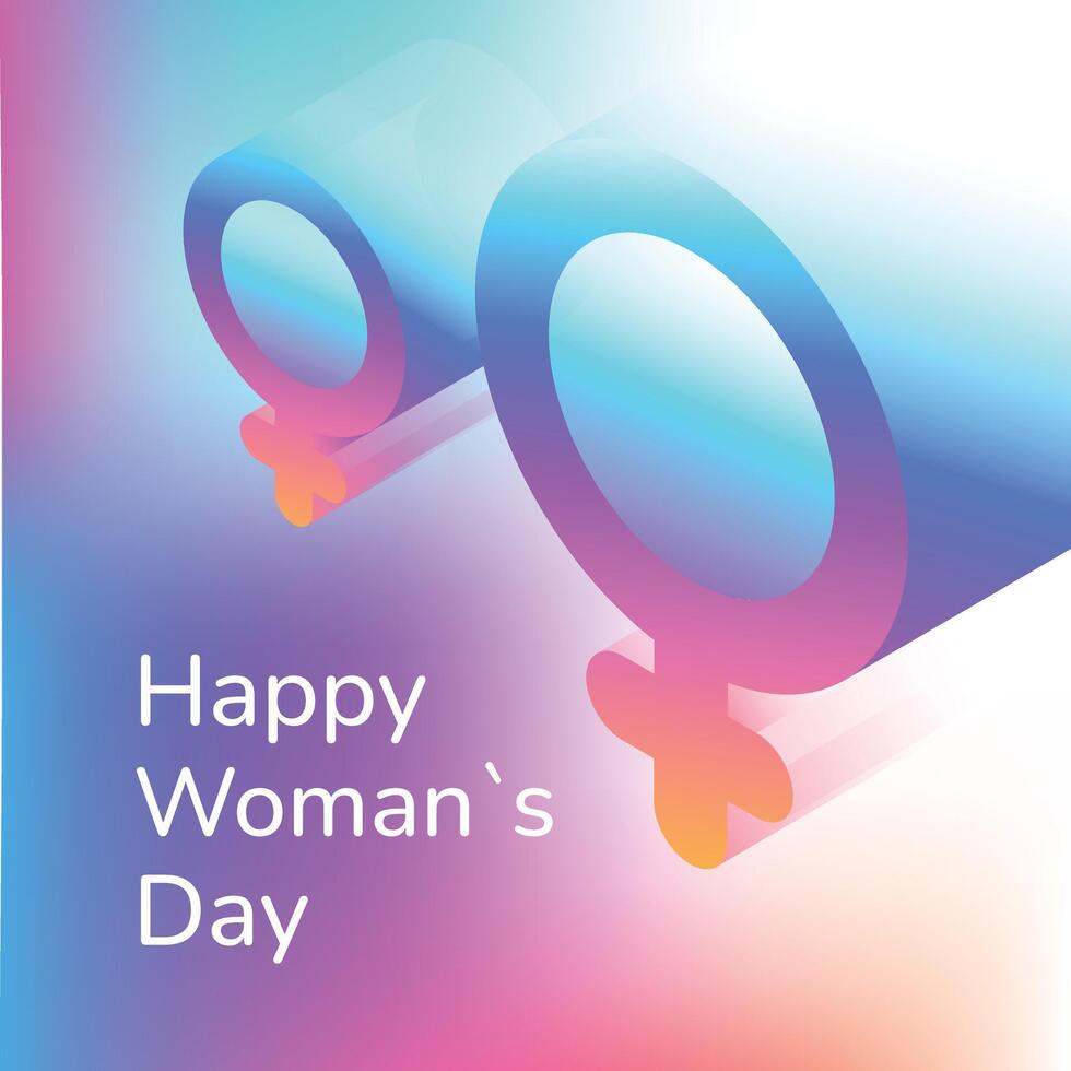 International women's day card design. Colorful gradient and gender sign. Square vector illustration