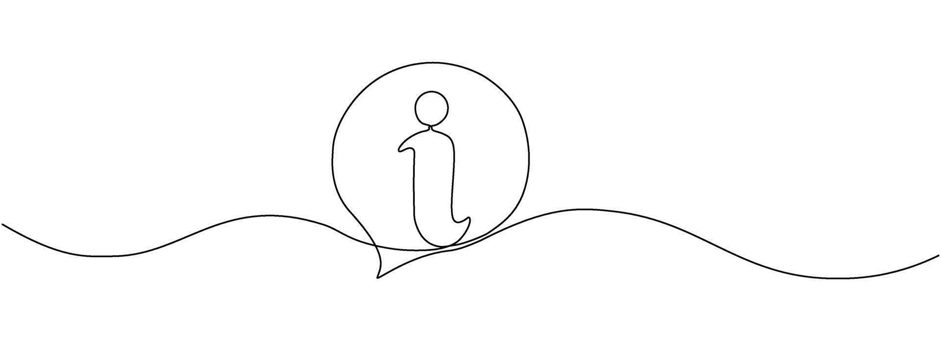 Information symbol one continuous line . One editable line help desk help.  The Information linear icon. Support service help sign, help. Vector illustration