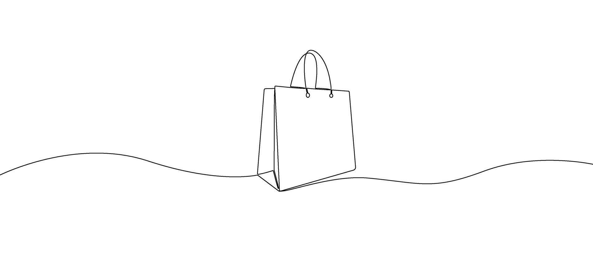 Shopping bag in continuous one line drawing style. Paper bag. Vector illustration.