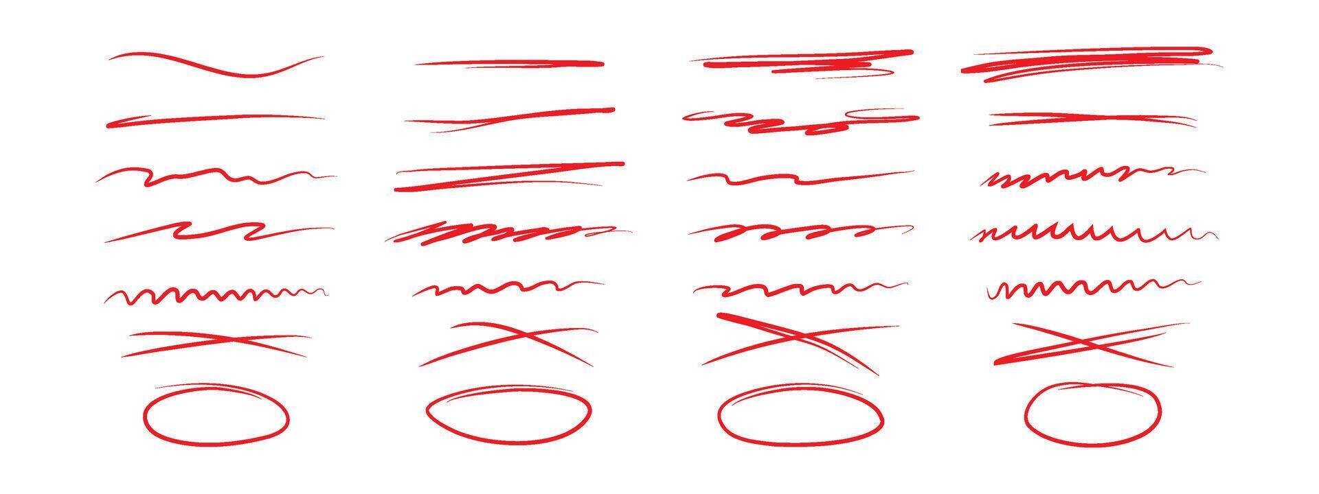 A set of hand lettering with a brush, emphasizing, strikethrough lines and ovals . Ornate swirls, decorative dividers. Underline stroke. Pencil or pen drawn lines. Vector collection of design elements.