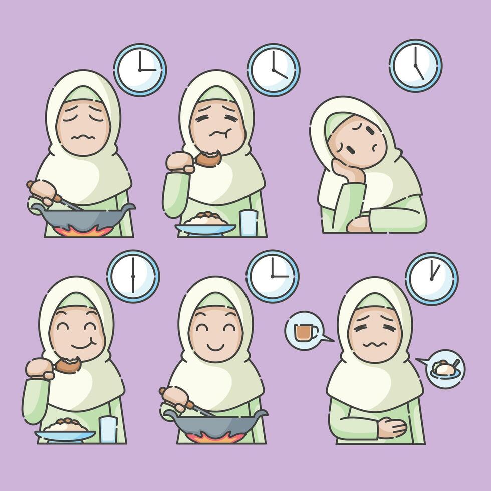 Ramadan activity girl vector arts. Islamic activities in daily. Cartoon character for children