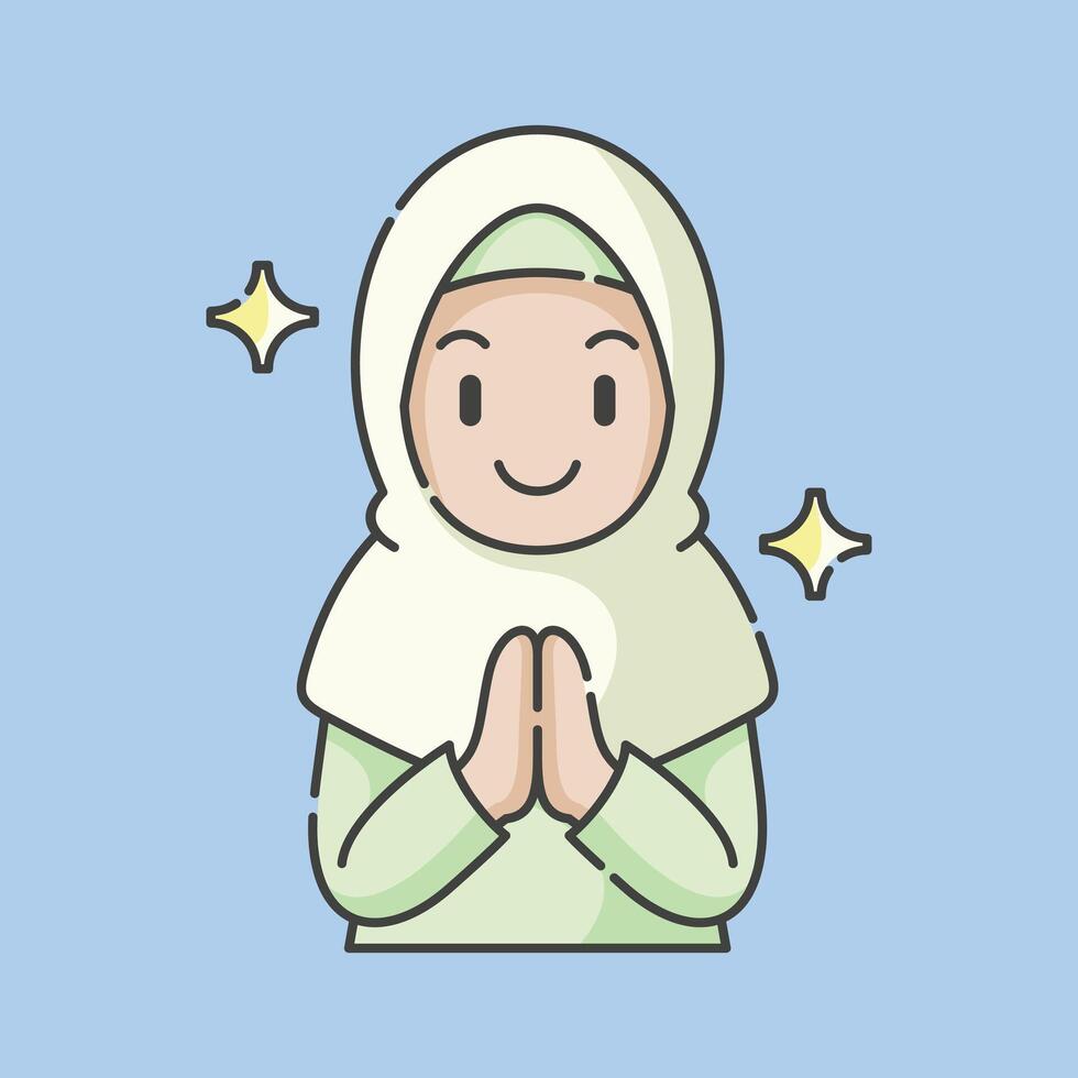 Ramadán actividad niña vector letras. islámico ocupaciones en a diario. dibujos animados personaje para niños