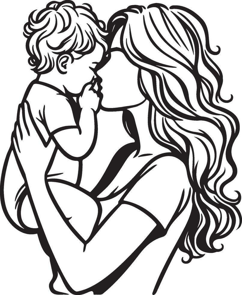 Mother Care Baby Sketch Drawing. vector