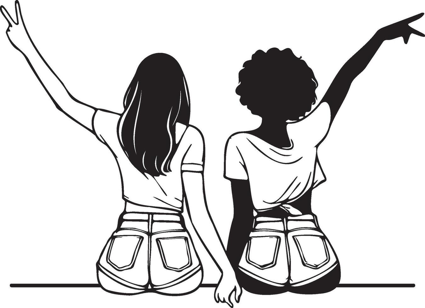 Girl Friends Sketch Drawing. vector