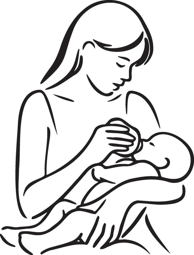 Bottle Feeding Sketch Drawing. vector