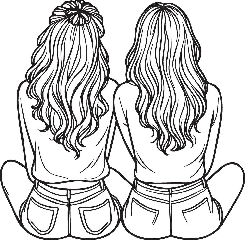 Girl Friends Sketch Drawing. vector