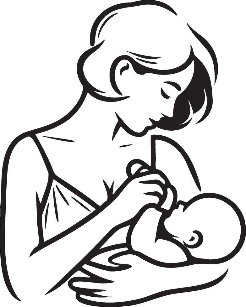 Bottle Feeding Sketch Drawing. vector