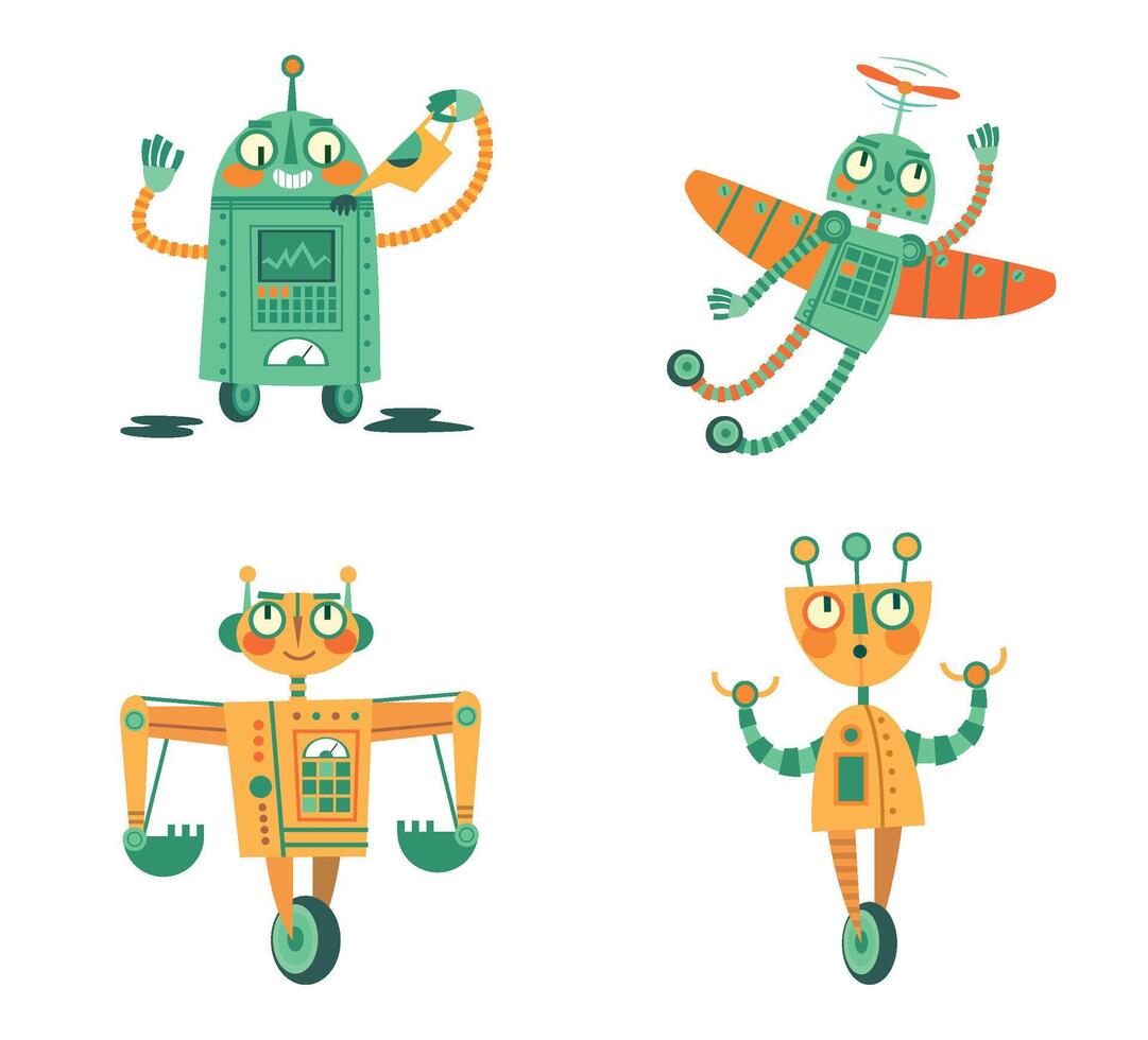 linda robot juguete para niños, mecánico y robótico vector