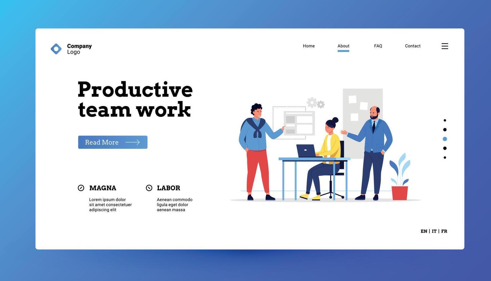 Teamwork landing page. Business team of office characters working together, technology start up and creative work concept. Vector web site template