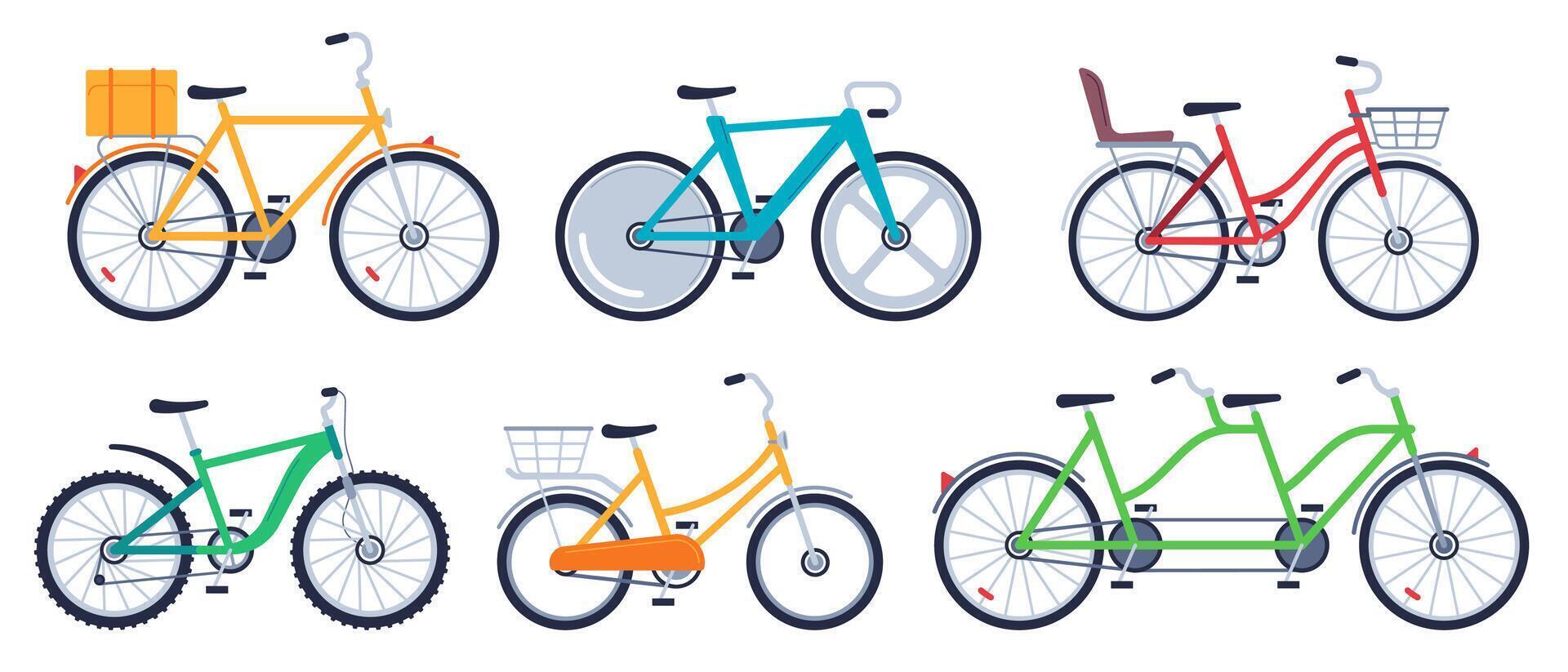 bicicleta de conjunto color plano para adulto y niños vector