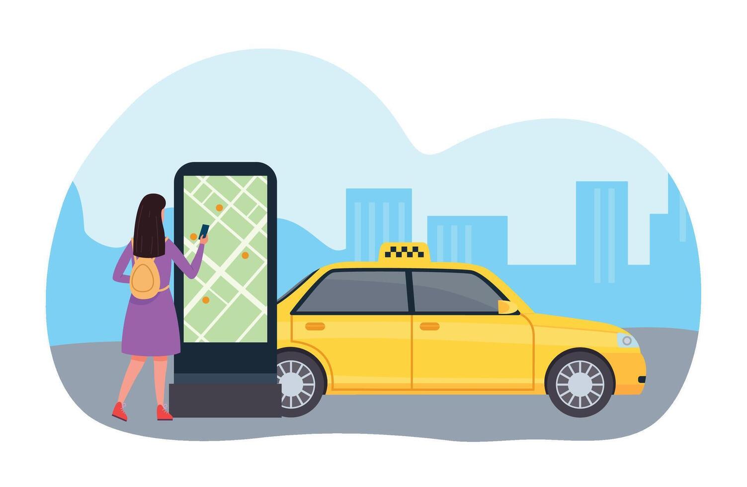 Online service taxi application with map location vector