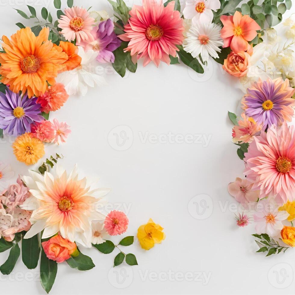 AI generated Festive flower composition . Overhead view photo