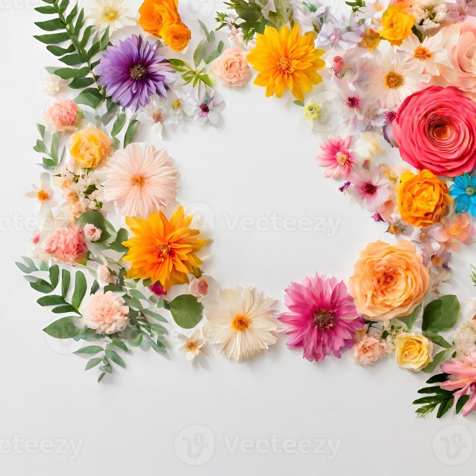 AI generated Festive flower composition . Overhead view photo