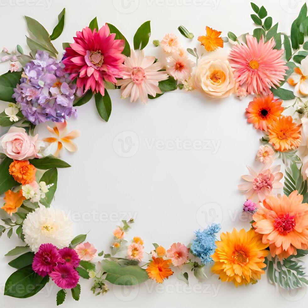 AI generated Festive flower composition . Overhead view photo