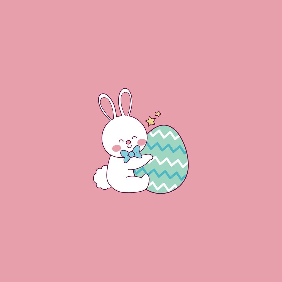 cute illustration of easter bunny hugging an easter egg vector