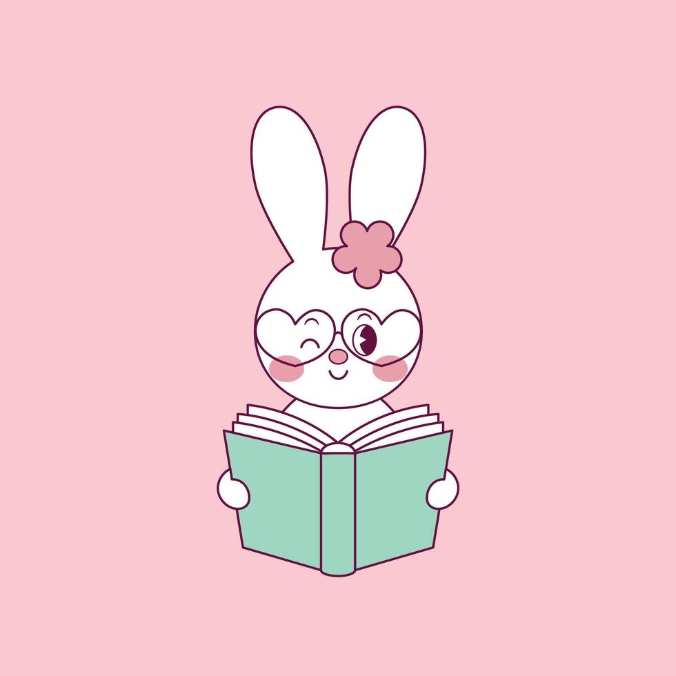 cute easter bunny illustration of easter bunny holding book vector