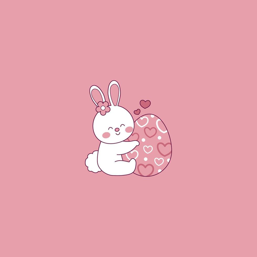 cute illustration of easter bunny hugging an easter egg vector