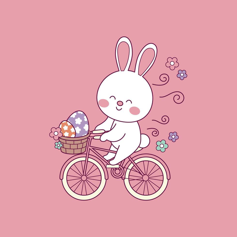 cute easter bunny on a bicycle illustration for easter parties vector