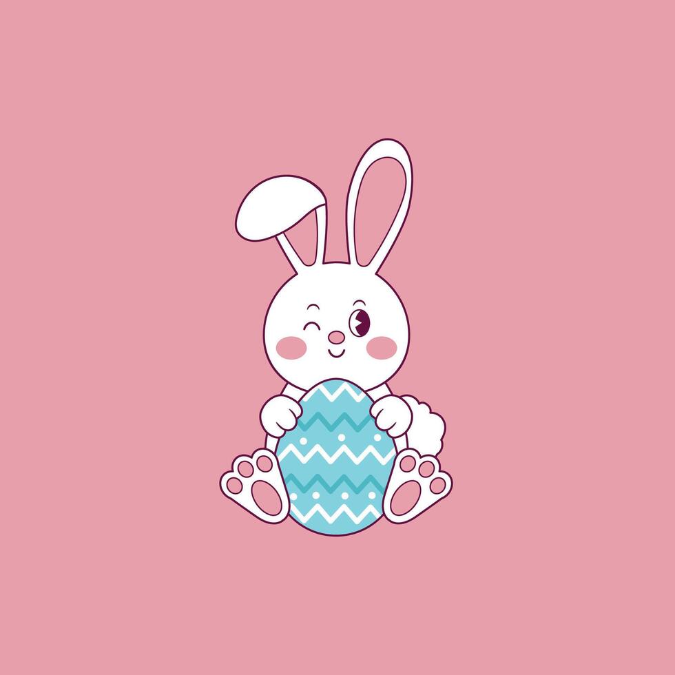 cute illustration of easter bunny hugging an easter egg vector