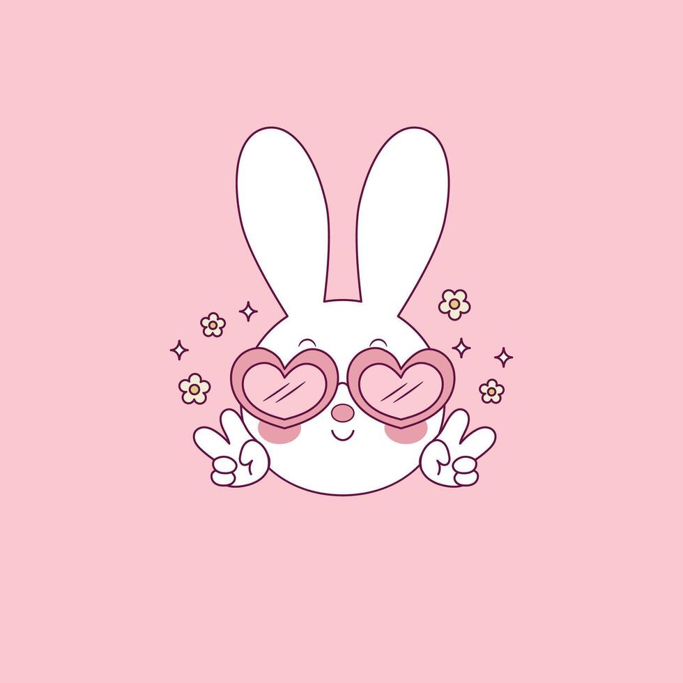 cute easter bunny illustration with heart glasses vector