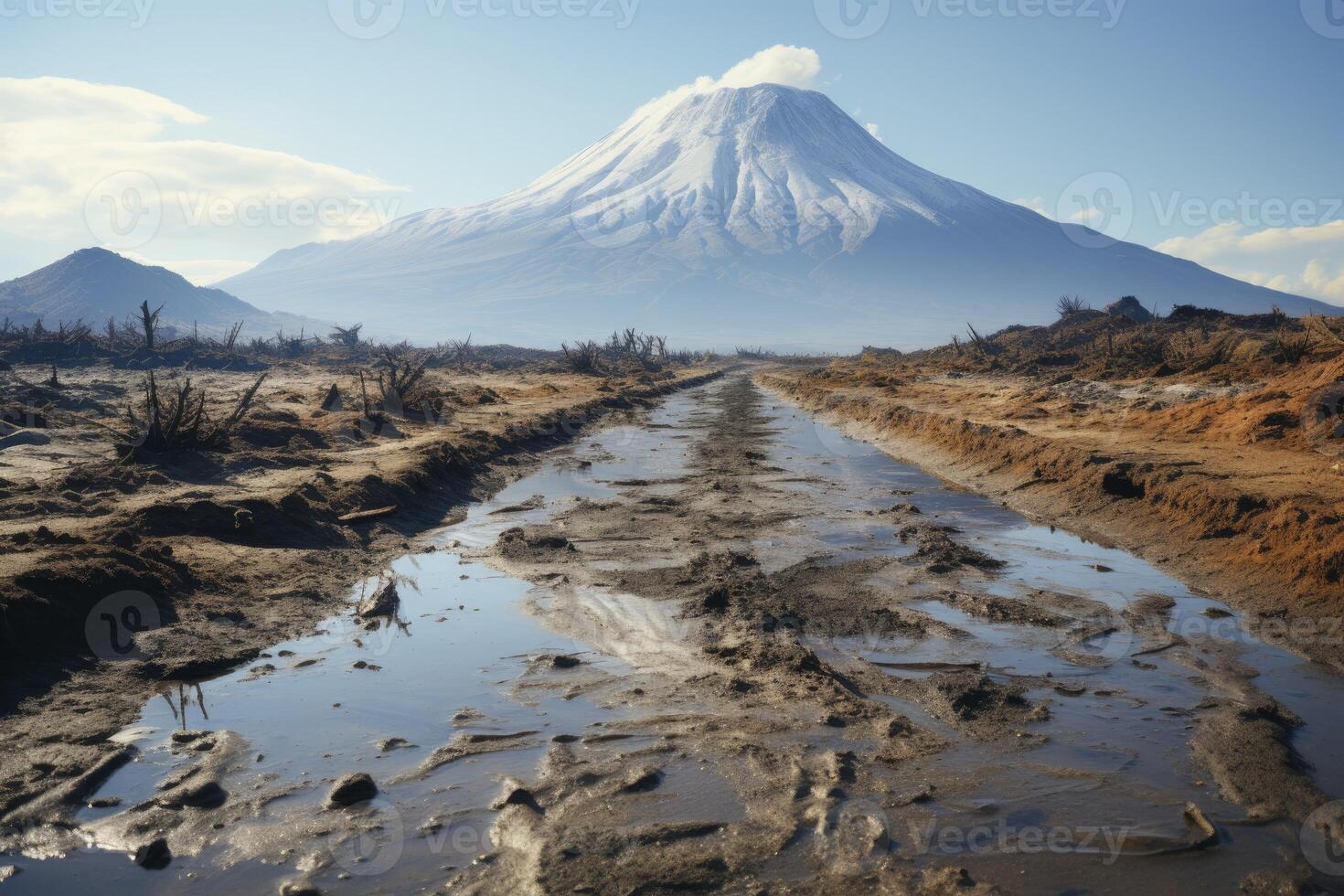 ai generado excursionismo caminos y safari en kilimanjaro. generativo ai foto