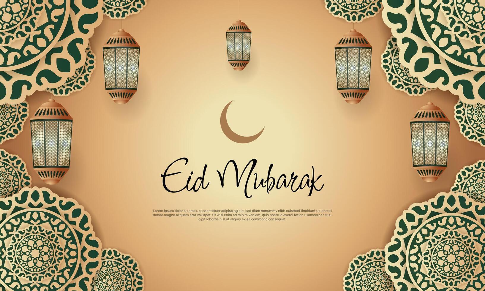 Eid mubarak islamic background soft brown paper with green mandala pattern. - Vector. vector