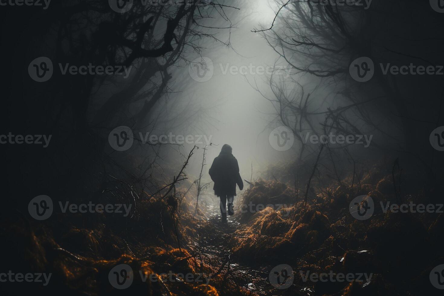 AI generated A person navigating through a dense fog, embodying uncertainty and confusion photo