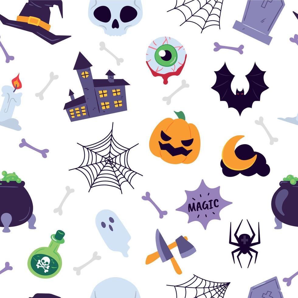 Decorative halloween seamless pattern, spider and pumpkin vector