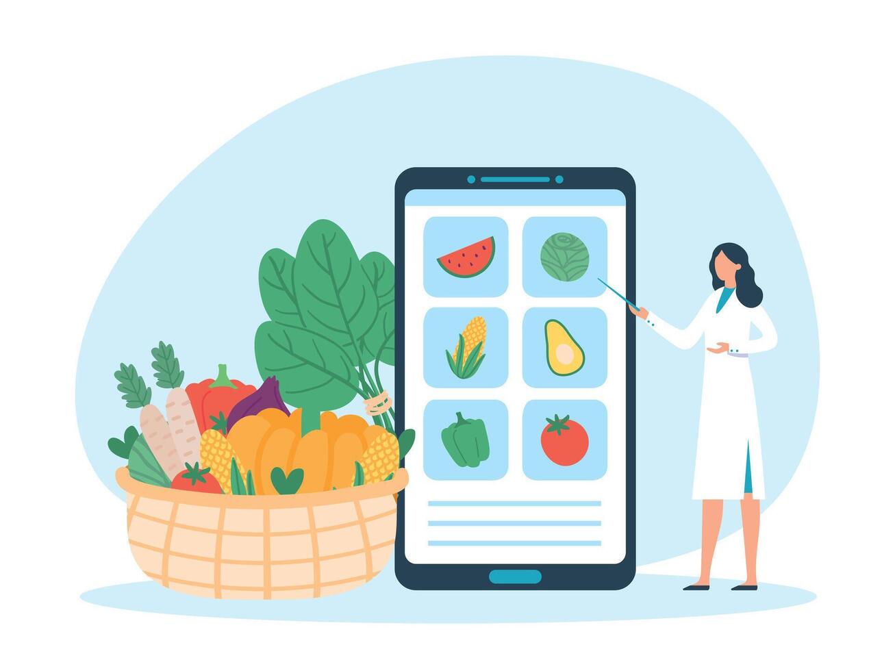 dieta plan en línea aplicación, sano comida vegetales vector