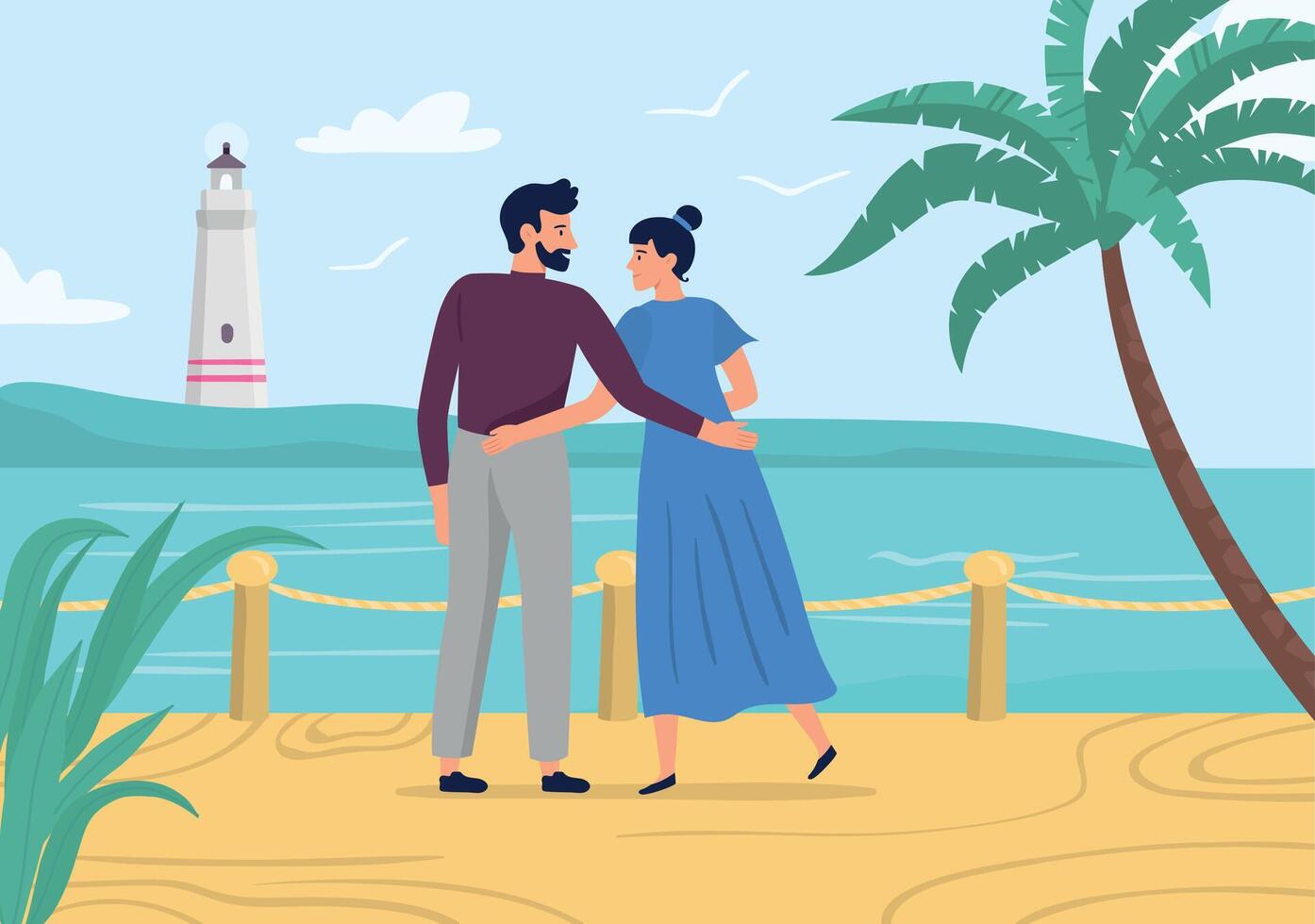 Man and woman on date at summer beach vector