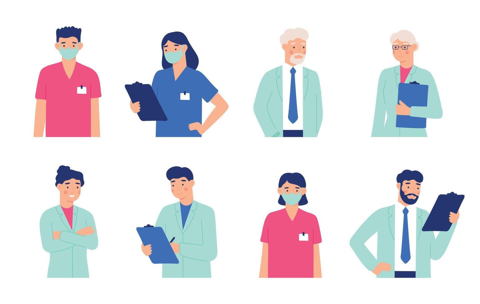 Doctors in white coats portrait set avatar vector