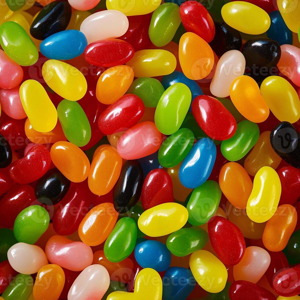 AI generated Close up of Cinema colorful assorted jelly beans in a full screen tile image that can be repeated infinitely photo