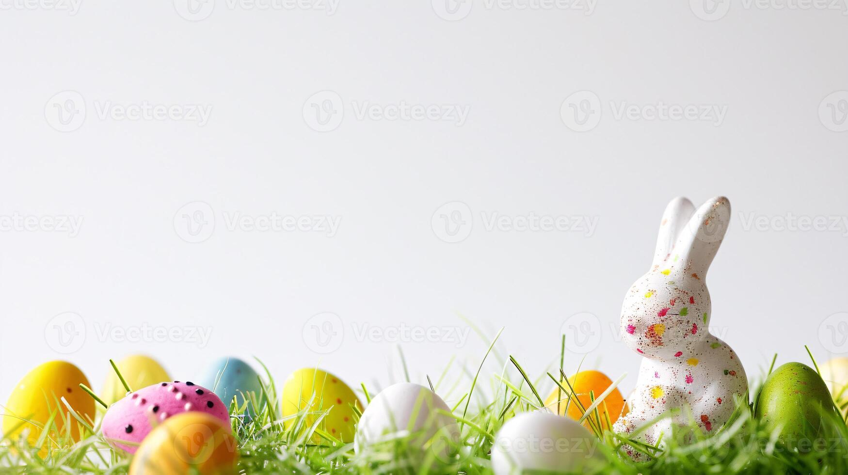 AI generated An Easter decoration steals the spotlight, meticulously arranged against a clear, radiant white background wit copy space photo