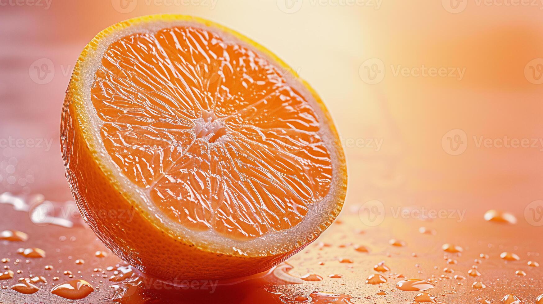 AI generated a vibrant, ripe citrus, sliced to reveal its succulent interior photo