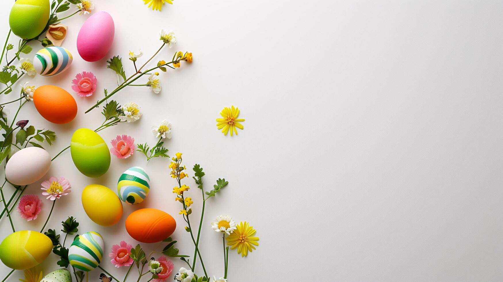 AI generated An Easter decoration steals the spotlight, meticulously arranged against a clear, radiant white background wit copy space photo