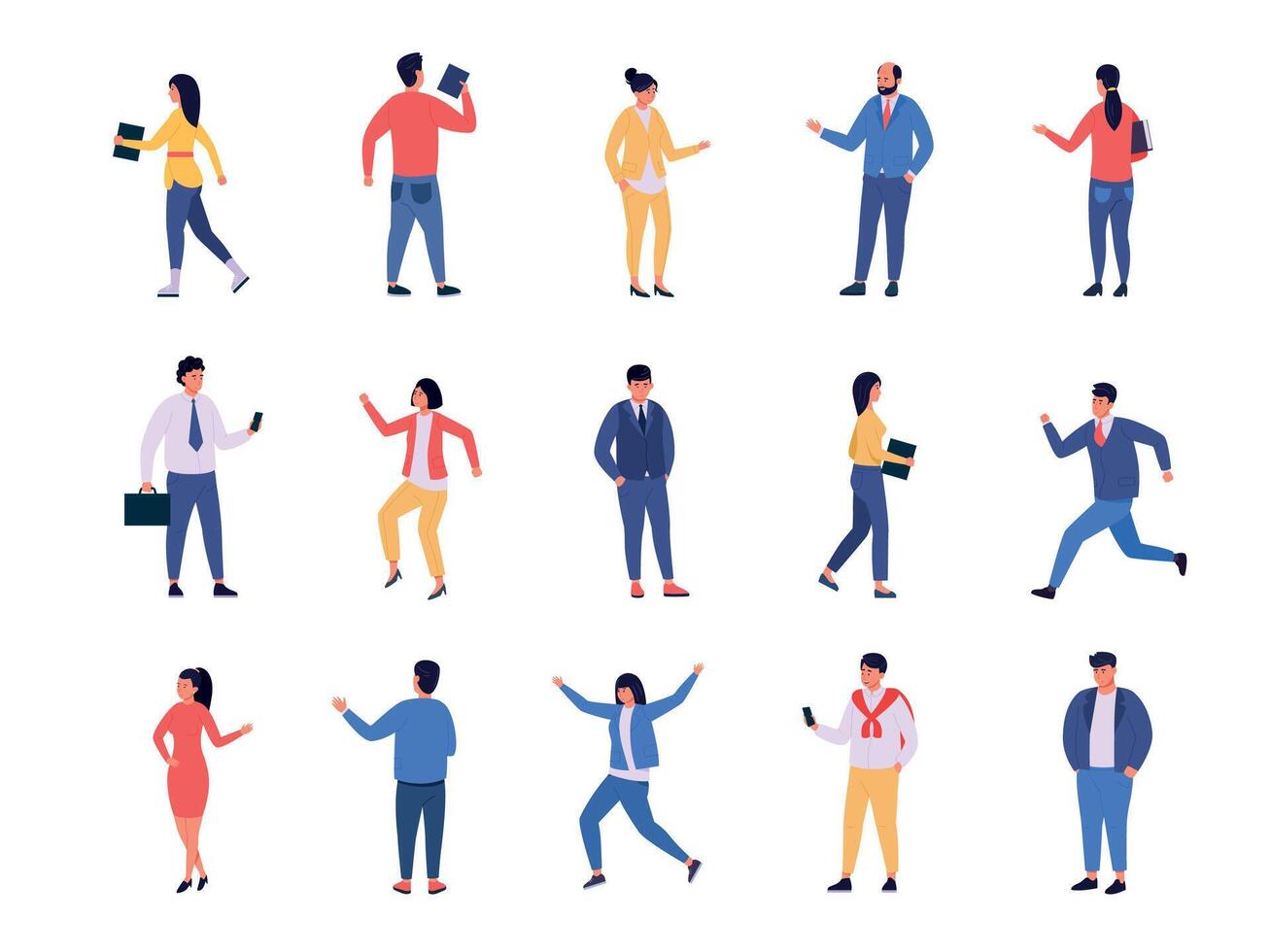 Happy office workers. Successful joyful business people, excited team workers celebrating promotion and career event. Vector colleague characters set