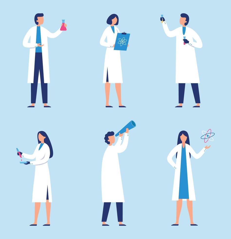 Scientists people man and woman doctor nurses vector