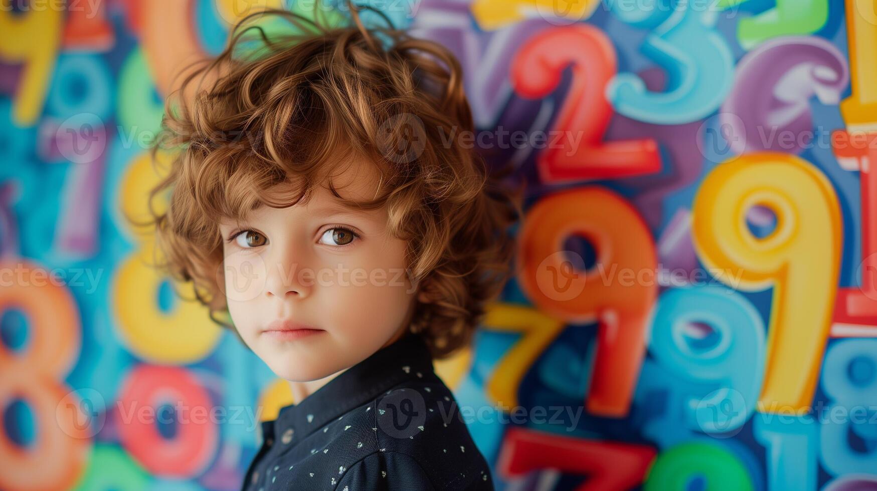 ai generado discalculia conciencia día bandera diseño. hermosa joven chico niño terminado vistoso números antecedentes foto