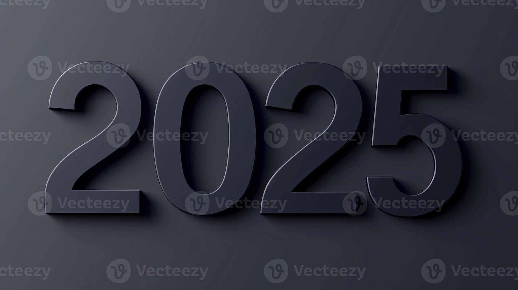 AI generated black 3d number 2025 on black background. Minimalist New Year dark banner photo