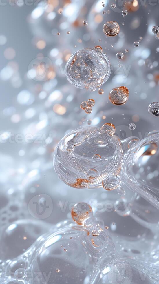 AI generated Close up of silver, golden bubbles layered, raw material essence liquid, realistic texture, macro 3D, flat lay, beautiful abstract background wallpaper.  High quality photo