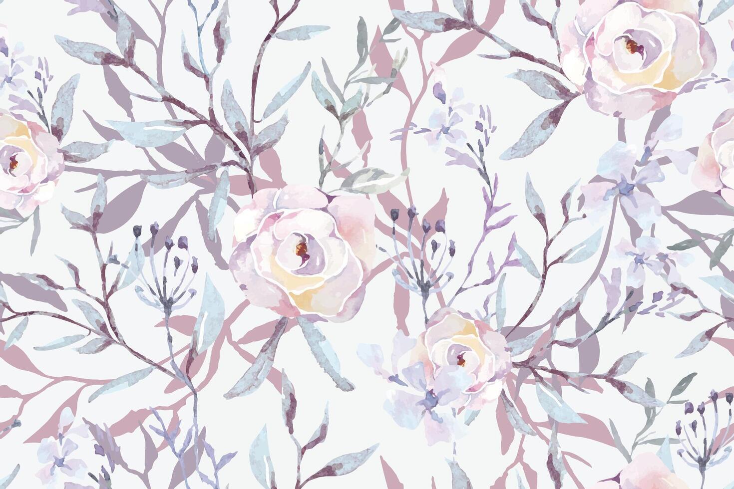 Seamless pattern of blooming flowers, rose and leaves painted in watercolor on abstract background.For fabric luxurious and wallpaper, vintage style.Botanical floral colorful pattern. vector