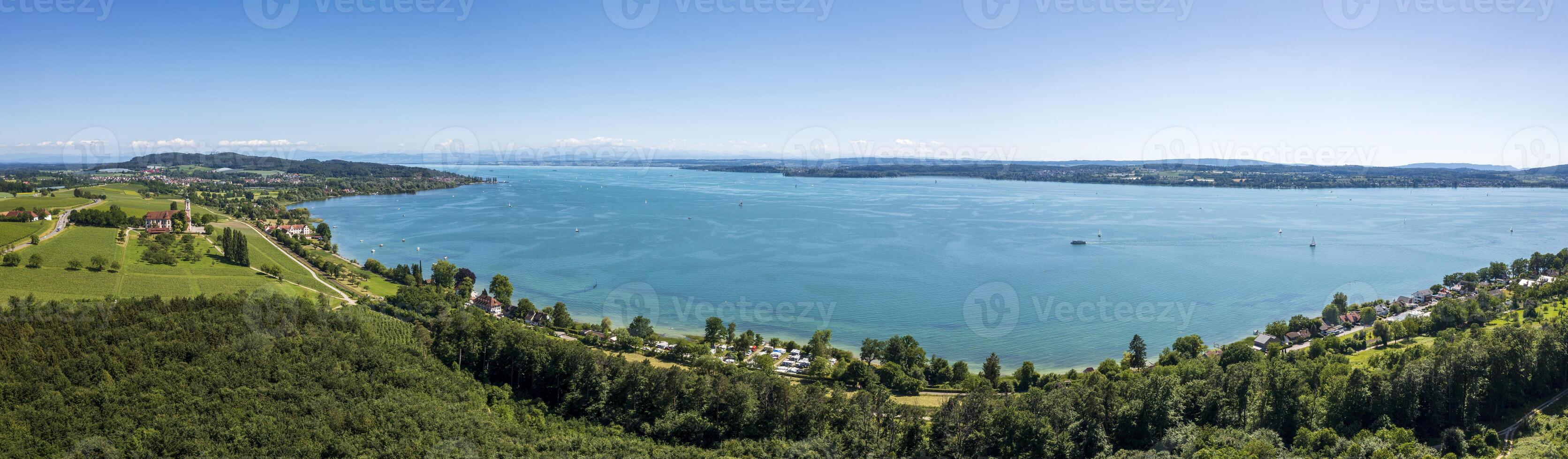 Amazing panoramic view of beautiful coastline Bodensee lake photo