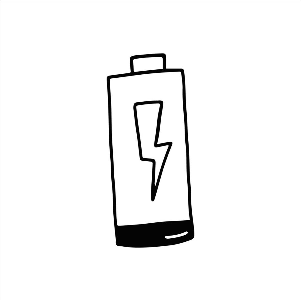 Black and White Illustration of a Battery With Lightning Bolt Symbol vector